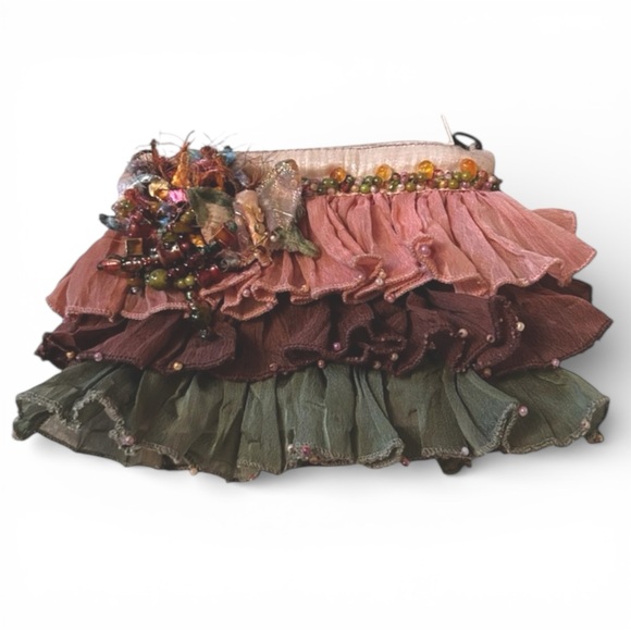 Mary Frances Handbags - Vintage Mary Frances Silk Chiffon Fairy Beaded Luxury Clutch Purse Butterfly